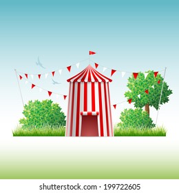Ilustración vectorial del circo en la naturaleza.