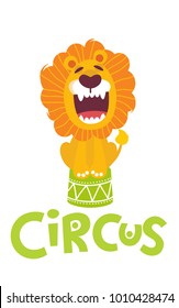 A Vector Illustration Circus Show. Party invitation with circus theme. Animals, juggler, acrobat, clown. Poster, card, sticker. Vector background