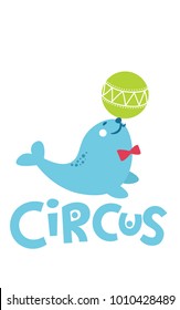 A Vector Illustration Circus Show. Party invitation with circus theme. Animals, juggler, acrobat, clown. Poster, card, sticker. Vector background
