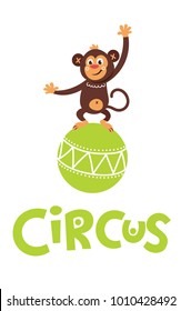 A Vector Illustration Circus Show. Party invitation with circus theme. Animals, juggler, acrobat, clown. Poster, card, sticker. Vector background