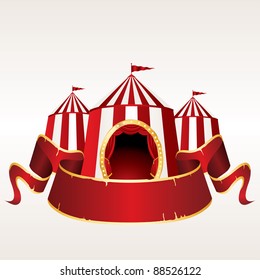 vector Illustration of a circus tent with blank red banner