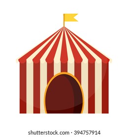 Vector illustration of circus tent carnival entertainment show. Circus tent fun red event amusement and marquee art fair circus tent. Canvas festive funfair premiere cirque tent.