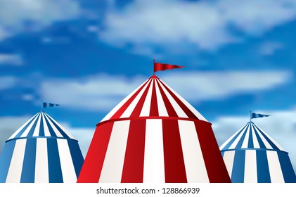 vector Illustration of a circus tents on cloudy sky