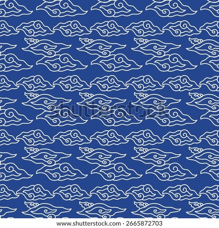 Vector illustration of Cirebon blue and white mega mendung batik image background