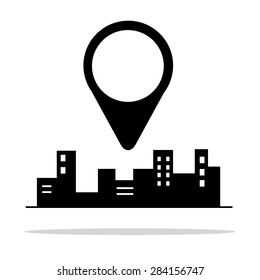 vector illustration of cities silhouette. Pin on the city.