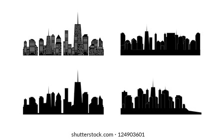 Vector illustration of cities silhouette. Set. EPS 10.