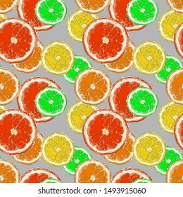 Vector Illustration with citrus oranges, lemons, grapefruits, limes and tangerines rings