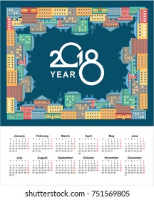 vector illustration city background around perimeter rectangle top view on blue background calendar 2018