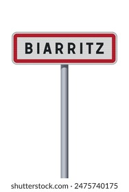 Vector illustration of the City of Biarritz (France) entrance road sign on metallic pole