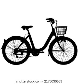 Vector illustration of city bicycle isolated on white background. Modern women bike with rear and front fenders in flat style. Ecological street transport. Side view