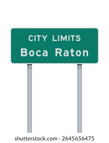Ilustração vetorial da cidade de Boca Raton (Florida) sinal de estrada verde em postes metálicos