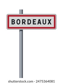 Ilustración vectorial de la ciudad de Burdeos (Francia) señal de la carretera de entrada en el poste metálico