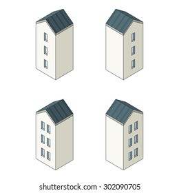 Vector illustration of city  building in different views.