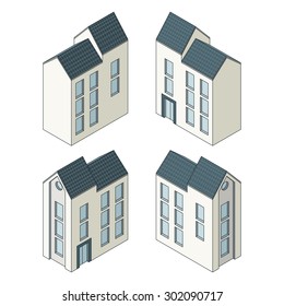 Vector illustration of city  building in different views.