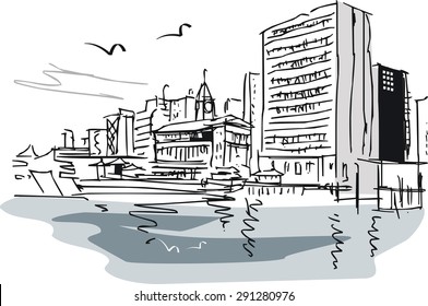 Vector illustration of city buildings.