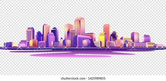 vector illustration, city buildings street skyscrapers isolated on white background
