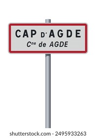 Vector illustration of the City of Cap d'Agde (France) entrance road sign on metallic pole