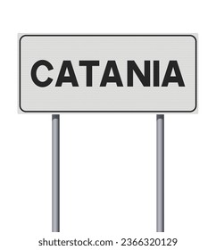 Vector illustration of the City of Catania (Italy) entrance white road sign on metallic poles