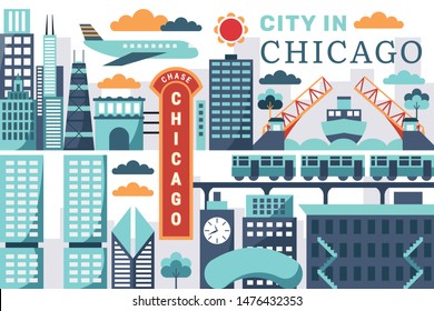 Vector illustration of city in chicago, flat design concept