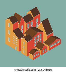Vector illustration of city  district concept. Isometric style.