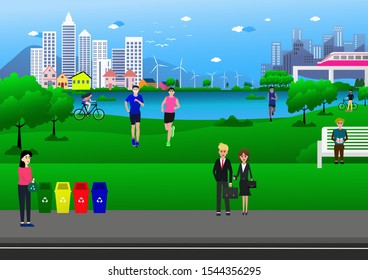Vector Illustration City ECO Concept Design, ECO Landscape, City Green, Building ECO, City Future.