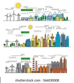 vector illustration of city and factory  icons
