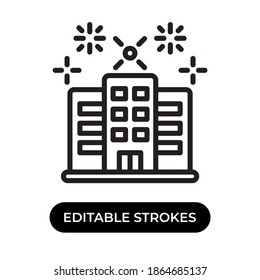 vector illustration of city fireworks icon, use black color with line design style, editable stroke