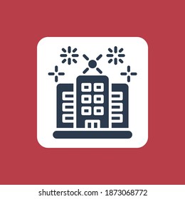 Vector illustration of city fireworks icon or logo. Use black color and glyph design style. 