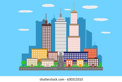Vector illustration city. Flat design. Modern cityscape. Urban landscape.