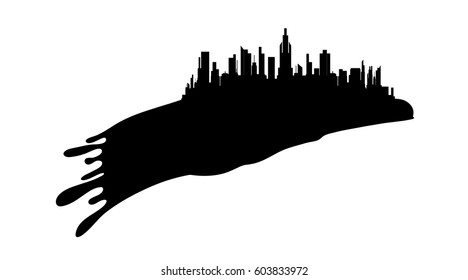 Vector illustration of the city with hand on a white background.
