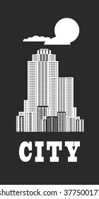vector illustration of a city high-rise buildings in black and white