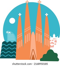 Ilustración vectorial, icono de la ciudad de Barcelona, España