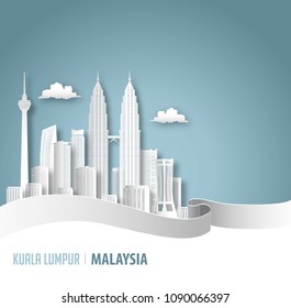 Vector illustration city of Kuala Lumpur, MALAYSIA. Paper art and craft style
