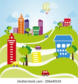 Vector illustration of city and landscape