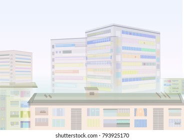 Vector illustration. City landscape. View of the city with high-rise buildings.