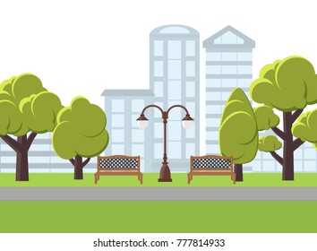 Vector Illustration City Landscape Wooden Benches Stock Vector (Royalty ...