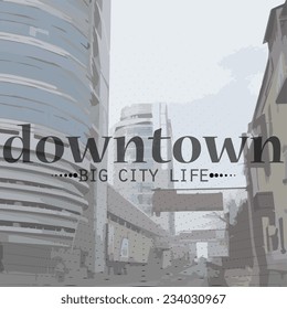 Vector illustration of City Life in Perspective and text . Vector banner for business with the city
