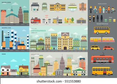 A vector illustration of City Life and Transportation Infographic Elements