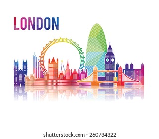 vector illustration of the city of London in the UK, the symbols of the city skyscrapers hotels, stylish graphics