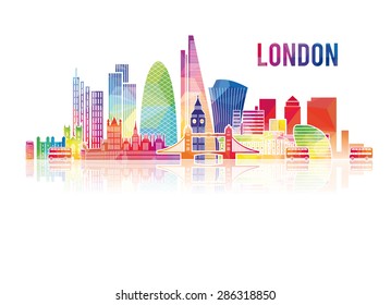 vector illustration of the city of London in the UK, the symbols of the city skyscrapers hotels, stylish graphics