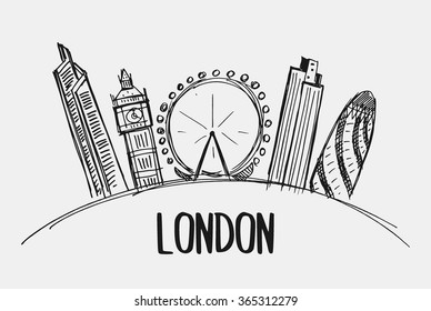 vector illustration of the city of London in the UK, the symbols of the city skyscrapers hotels, stylish graphics. Great Background