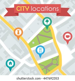 vector illustration of a city map with locations. EPS