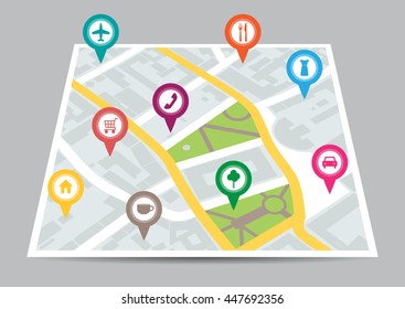 vector illustration of a city map with locations. EPS