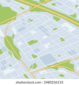 Mapa De La Ciudad De Ilustración vectorial Que Muestra Carreteras, Calles Y Espacios Verdes. Ideal Para Navegación Y Planificación Urbana