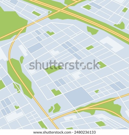 Vector Illustration City Map Showcasing Roads, Streets, And Green Spaces. Ideal For Navigation And Urban Planning