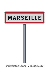 Ilustración vectorial de la señal de entrada de la ciudad de Marsella (Francia) en un poste metálico