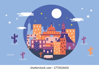 Vector illustration of city in mexico, flat design concept