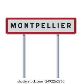 Vector illustration of the City of Montpellier (France) entrance road sign on metallic poles