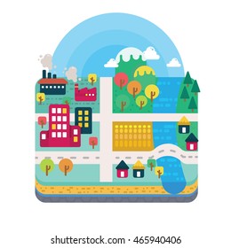 Vector Illustration of City and Nature Landscape Map Layer Scenery in Flat Design
