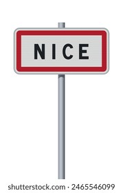 Vector illustration of the City of Nice (France) entrance road sign on metallic pole